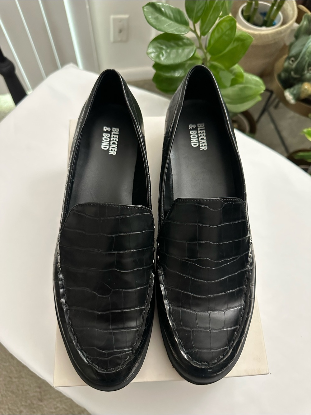 Bleecker & Bond Black Croc-Embossed Leather Loafers